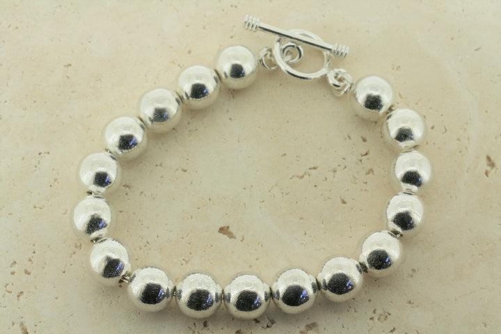Sterling Silver #10 Round Bead Bracelet for Women - Elegant Handmade Jewelry Gift for Birthday, Anniversary & Special Occasions