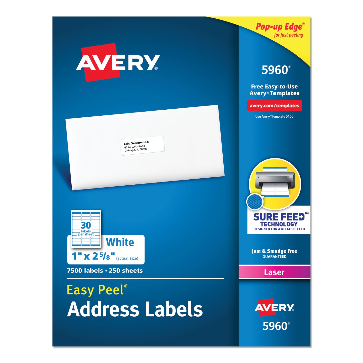 Avery® Easy Peel White Address Labels with Sure Feed Technology for Laser Printers, 1
