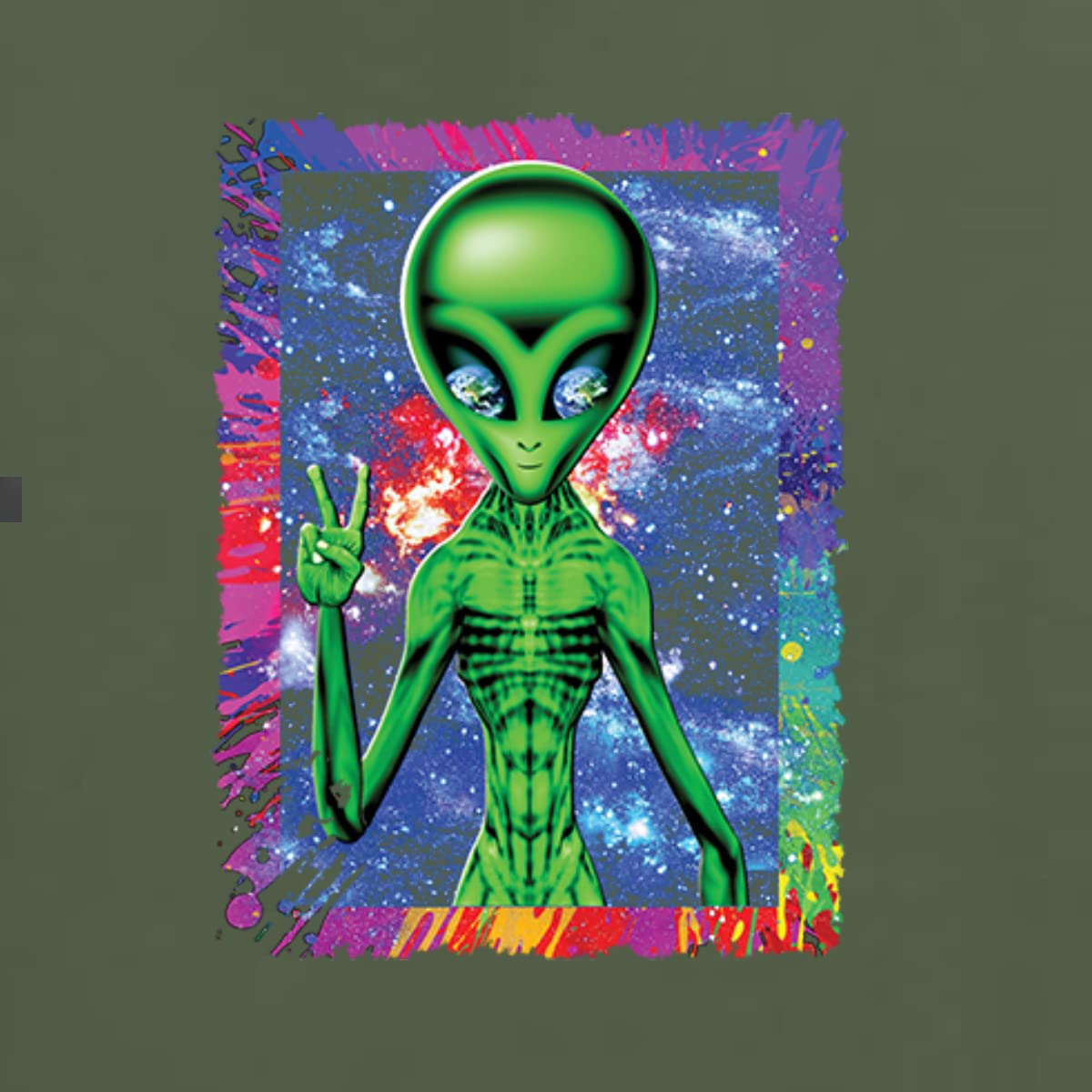 Trippy Alien in Space Peace Hand Graphic T-Shirt for Men | Pop Culture Tee | Perfect for Music Festivals & Streetwear Fashion