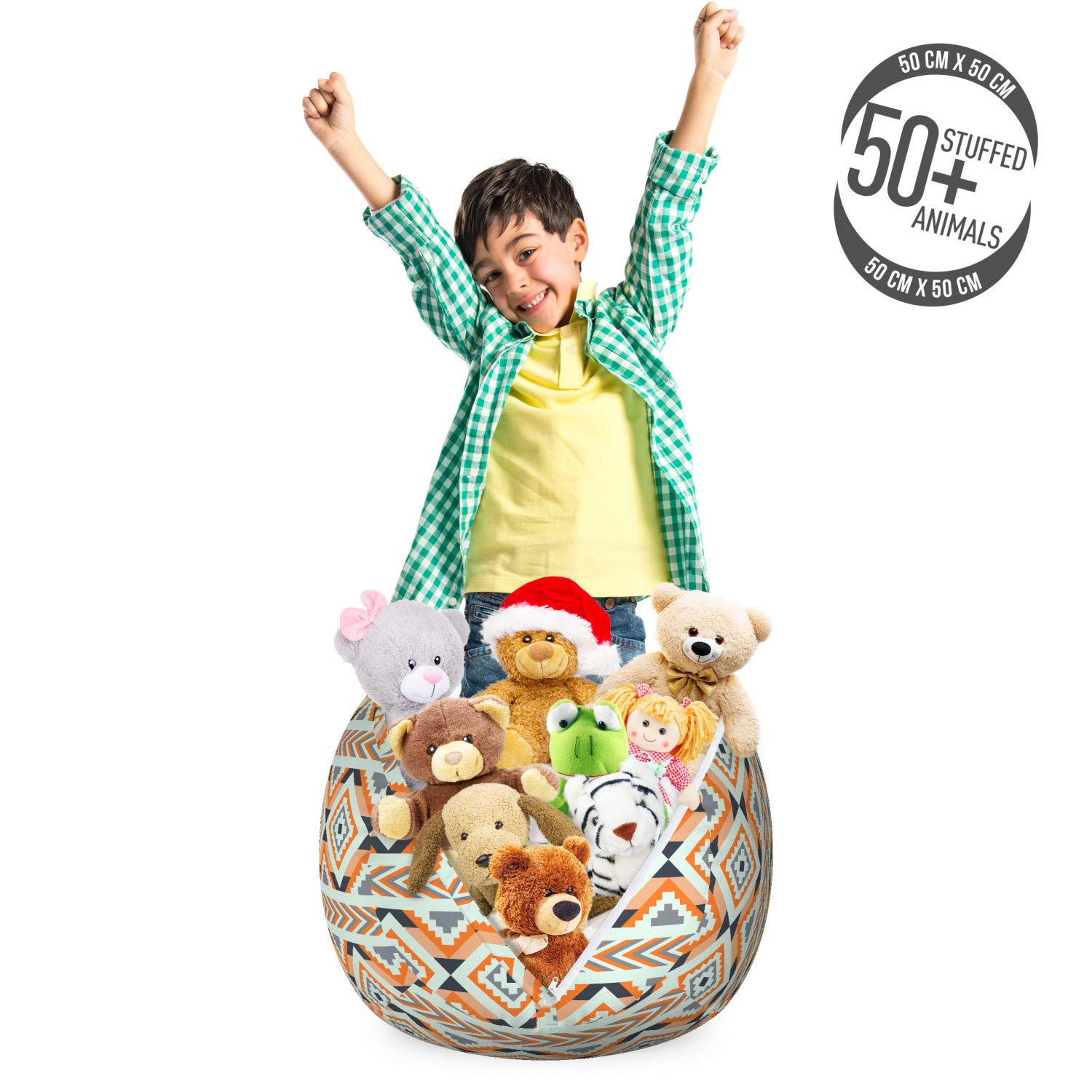 Ambesonne Geometric Storage Toy Bag Chair - Washable Stuffed Animal Organizer with Conceptual Arrow Pattern, Small Size in Orange & Grey - Perfect for Kids' Room, Playroom, and Toy Storage Organization