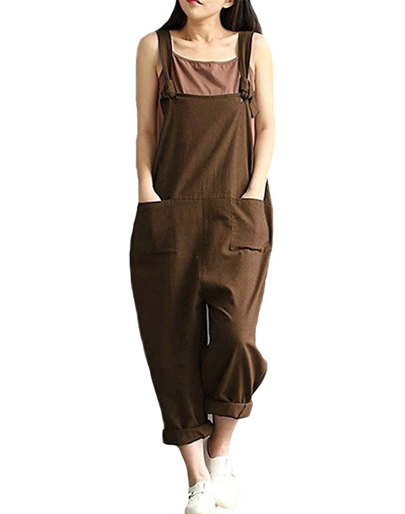**Aedvoouer Women's Plus Size Wide Leg Jumpsuit - Loose Cotton Linen Overalls with Bib Pants - Casual & Comfortable Outfit for Work, Travel & Everyday Wear**