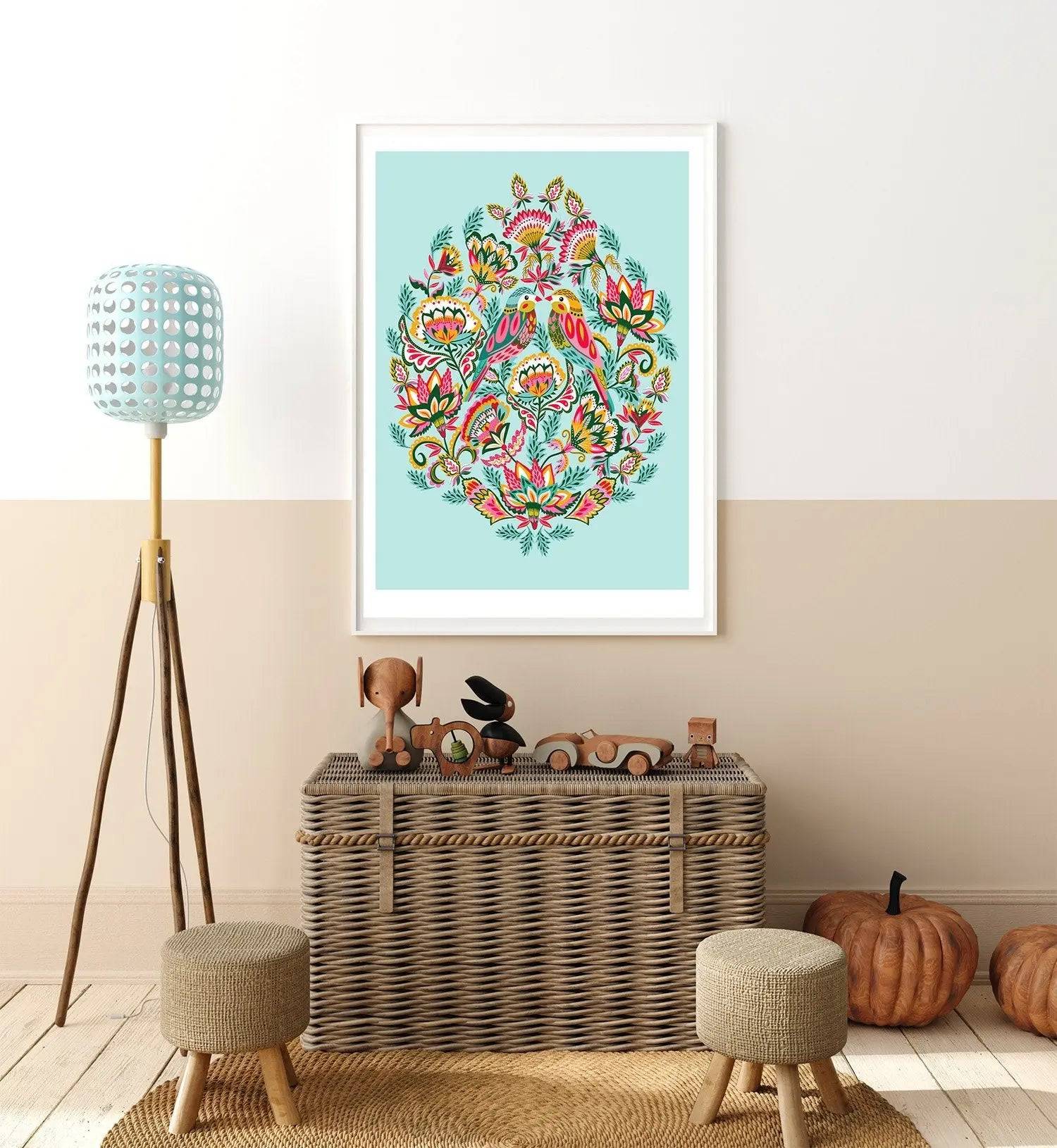 Bejeweled Birds Wall Art Print - Vibrant Acrylic Painting for Home & Office Decor | Perfect for Living Room, Bedroom, or Gift Giving