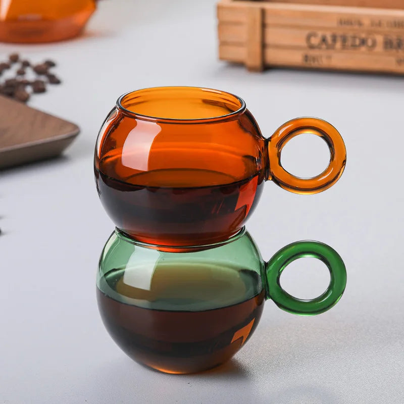 Orbit Ring Glass Mug - 16oz Clear Glass Coffee Cup with Handle, Perfect for Hot & Cold Drinks - Ideal for Home, Office, and Cafe Use