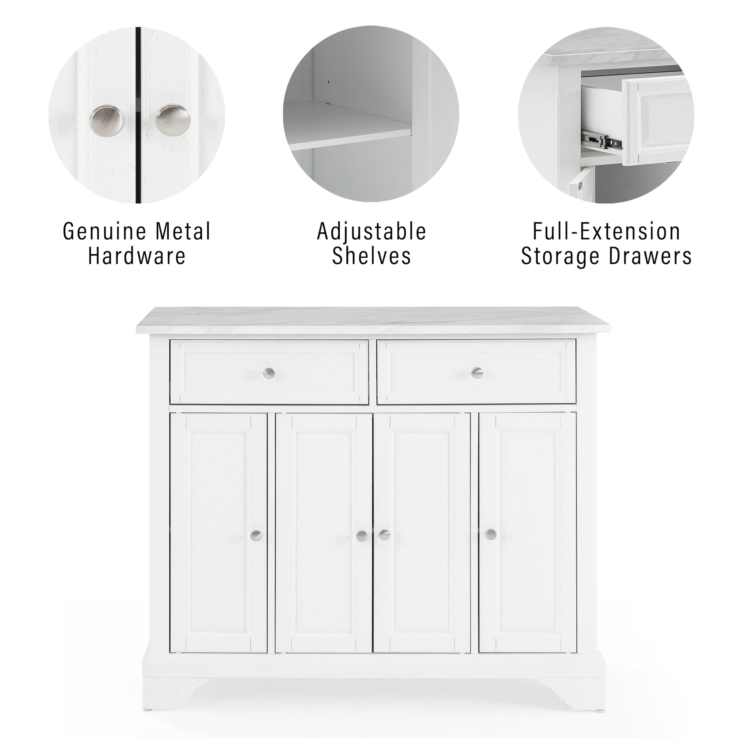 Crosley Avery Rolling Kitchen Island Cart with Shelves - White Distressed Finish | Microwave Stand, Coffee Bar Station & Storage Organizer | Perfect for Small Kitchens, Apartments & Breakfast Nooks