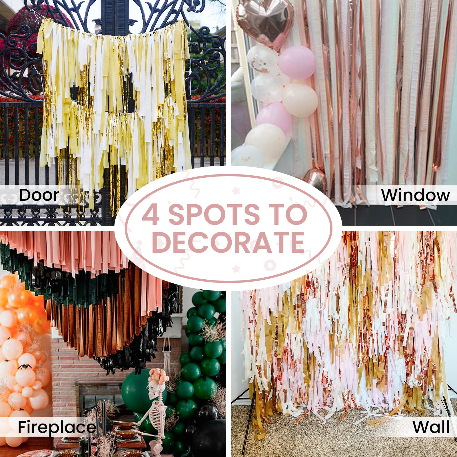PartyWoo Metallic Crepe Paper Streamers - 8 Rolls (656ft Total) Gold, Silver, Rose Gold Decorative Streamers for Birthday Parties, Weddings, Baby Showers & Special Events - 1.8
