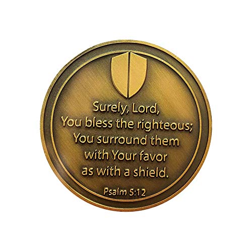 Bulk Pack of 10 Antique Gold Christian Prayer Tokens - Religious Pocket Coins with Psalm 5:12, Inspirational Faith Gifts for Church, Bible Study & Daily Encouragement