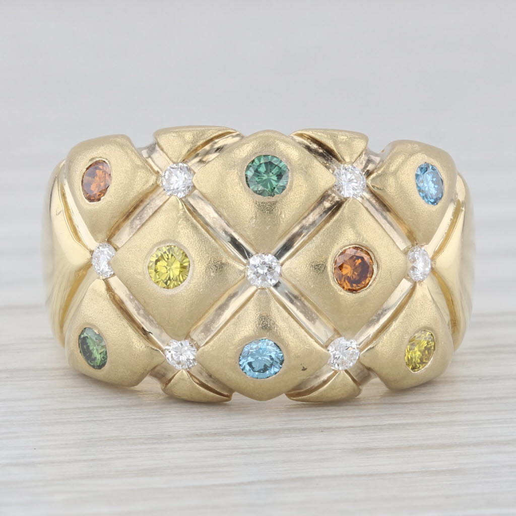 0.47ctw Multicolor Diamond Crosshatch Ring - 18k Yellow Gold Size 7.25 - Elegant Wedding Band, Anniversary Gift, Valentine's Day Jewelry for Her
