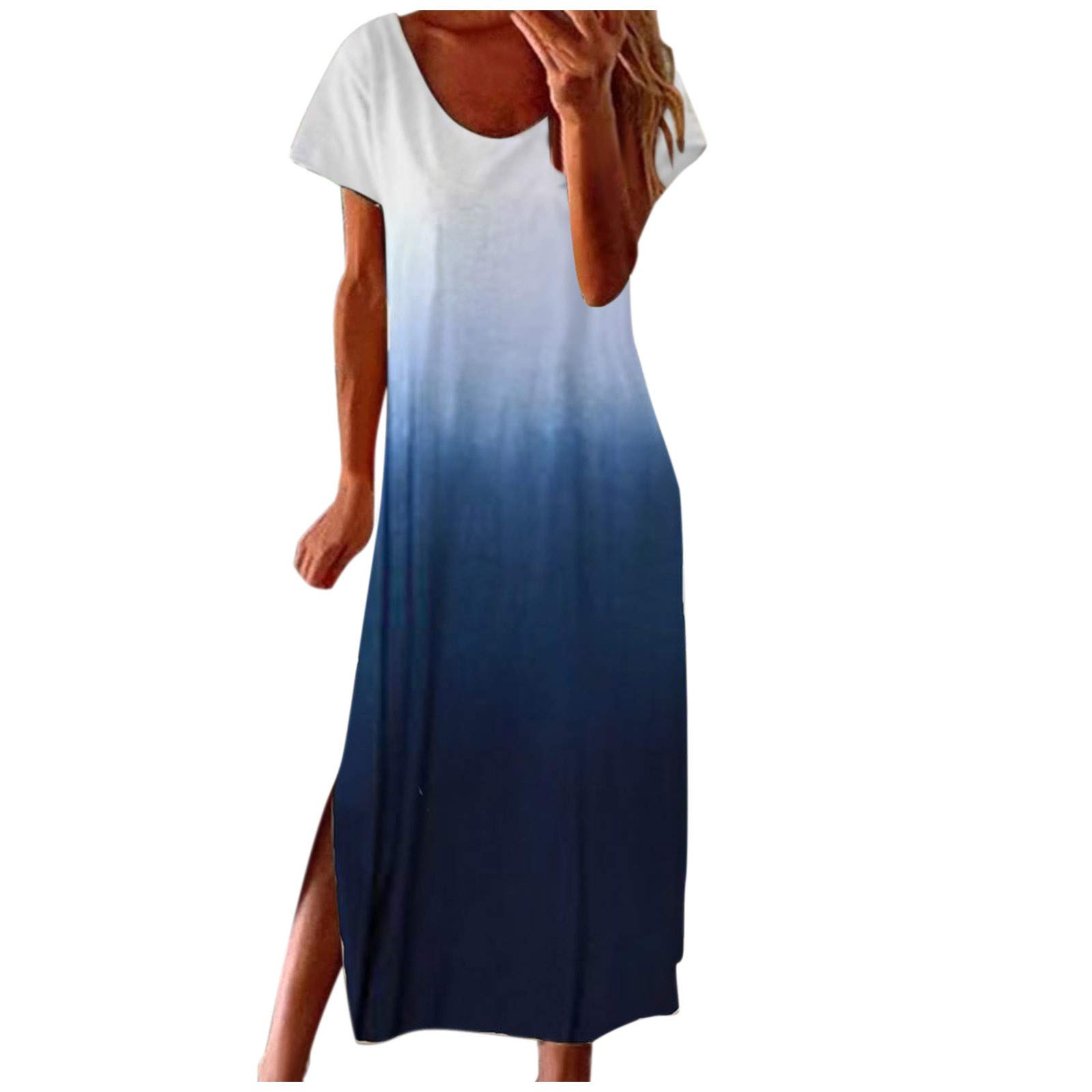 Gerichy Women's Summer Long Boho Beach Sundress - Casual Loose Maxi Dress with Short Sleeve for Party, Vacation & Outdoor Activities | Flowy Comfortable Dress for Beach, Travel & Date Night