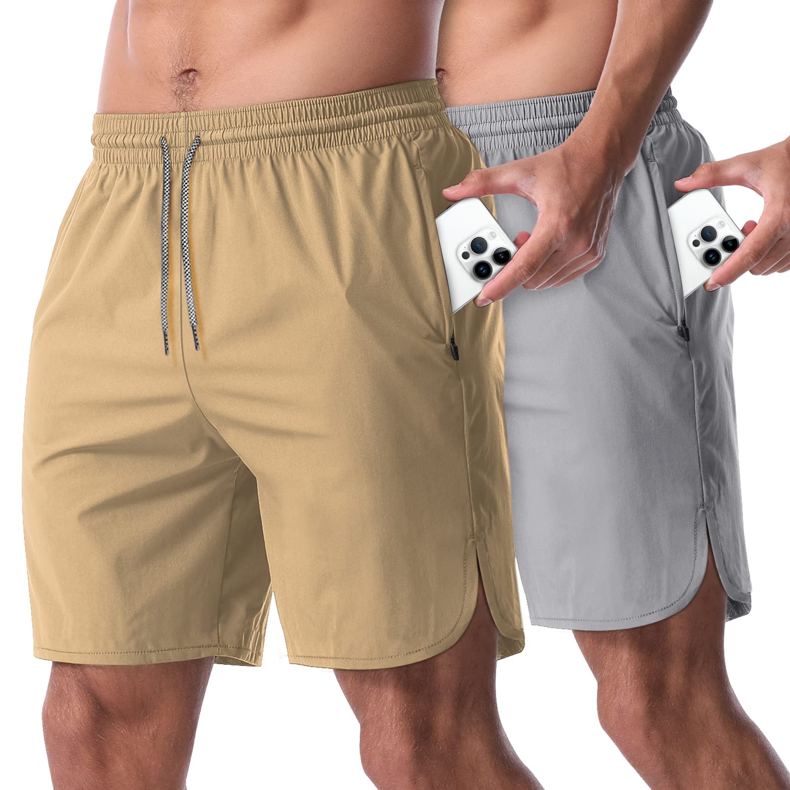CANGHPGIN 2 Pack Men's 7'' Running Shorts - Quick Dry Athletic Gym Shorts with Pockets for Workout, Jogging & Training | Lightweight & Breathable for Sports & Outdoor Activities