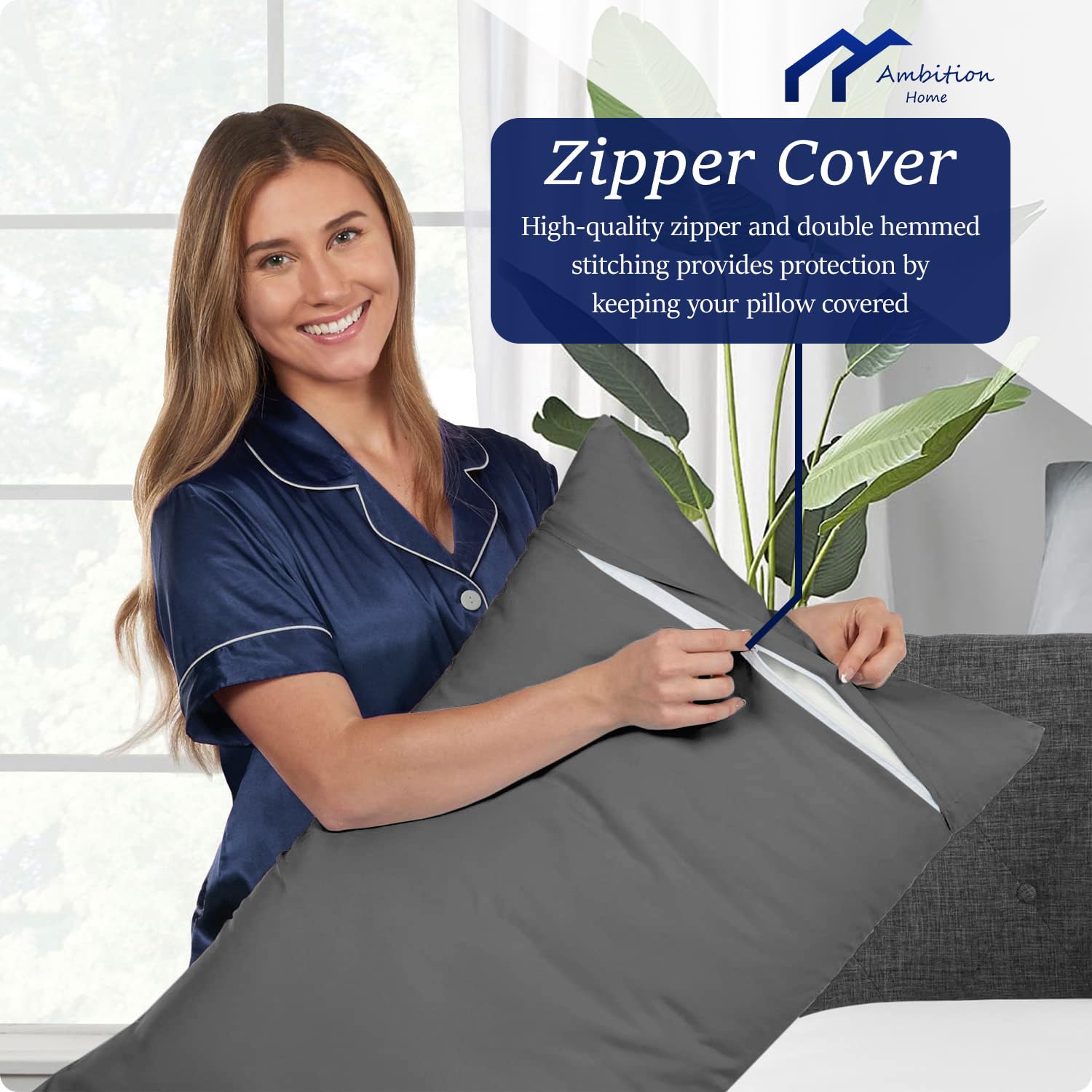 Premium 20x60 Inch Body Pillow Cover - 100% Soft Egyptian Cotton, 500 Thread Count with Zipper Closure | Dark Grey Solid | Perfect for Pregnancy Support, Back Pain Relief & Home Decor