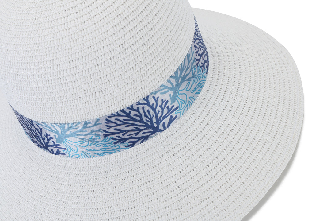 Elegant White Coral Blue Orchid Hat - Stylish Floral Headwear for Women, Perfect for Weddings, Garden Parties & Summer Outings