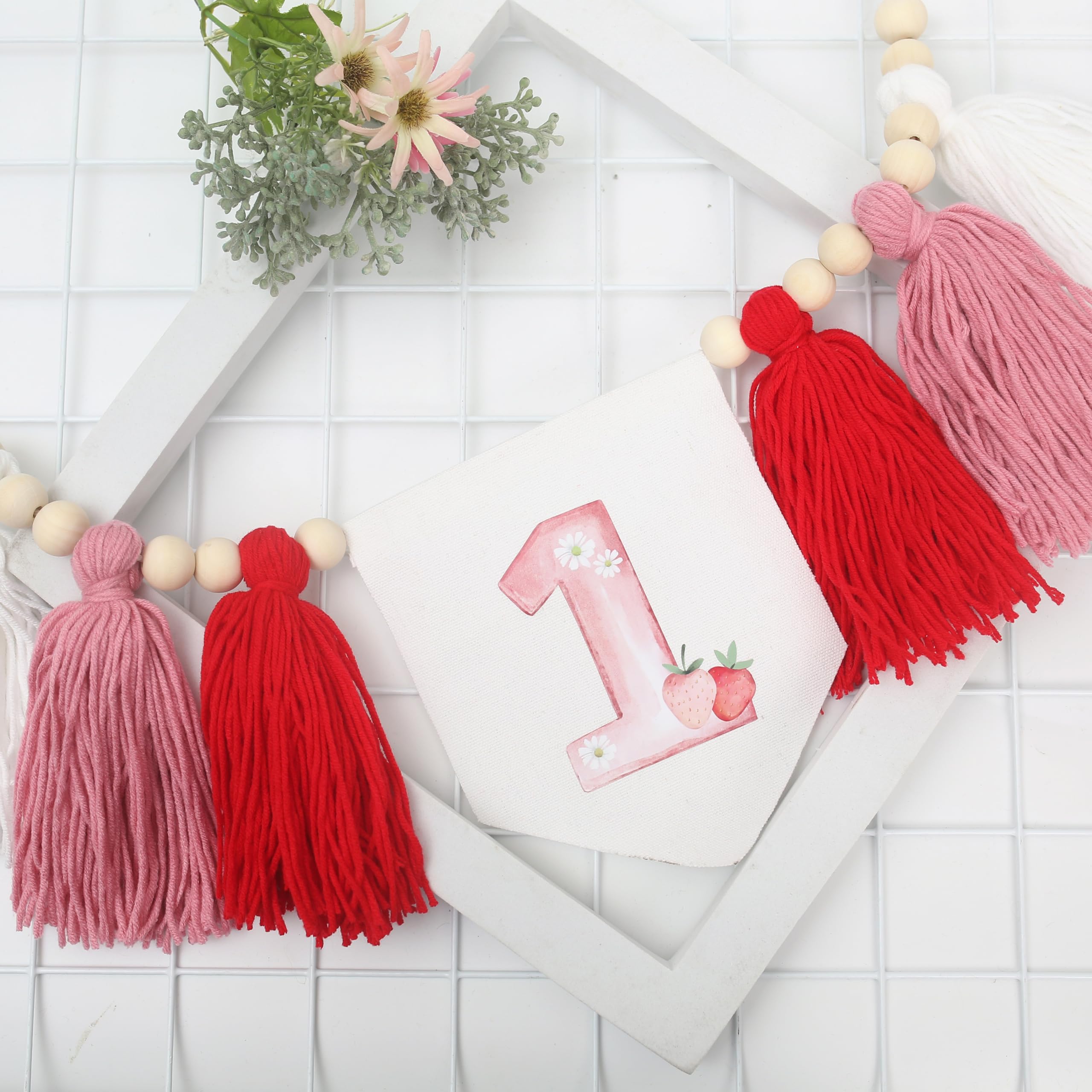 Strawberry First Birthday High Chair Banner - Sweet One Berry Themed Party Decor for Girls, Baby Shower & 1st Birthday Celebration - Perfect for Highchair Decorations, Photoshoots & Milestone Parties