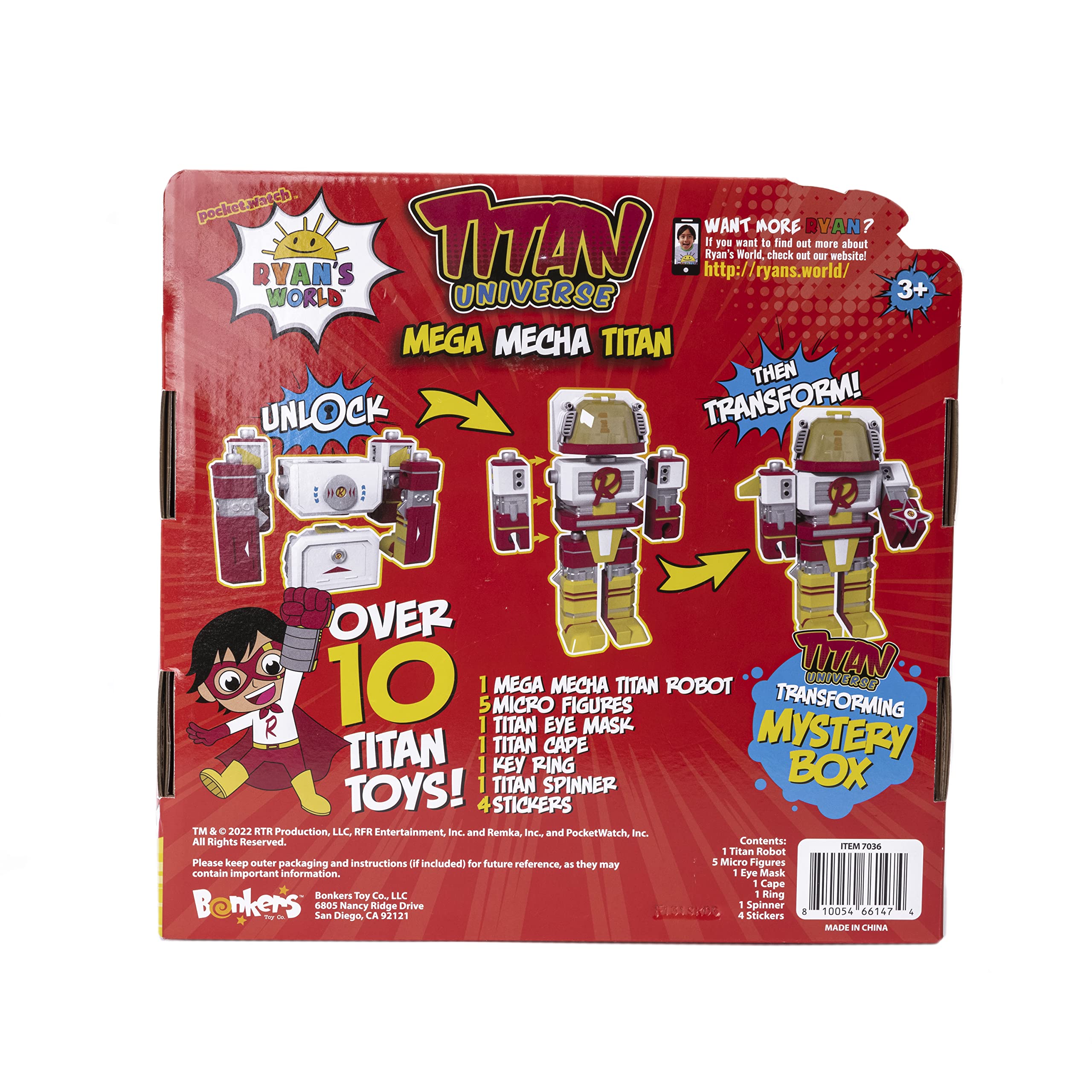 Ryan's World Mega Mecha Titan Robot - Transforming Chest to Red Titan Robot | 5 Micro Figures, Spinner, Wearable Eye Mask & Cape, Stickers Included | Perfect for Kids' Playtime, Birthday Gifts & Action Figure Collectors