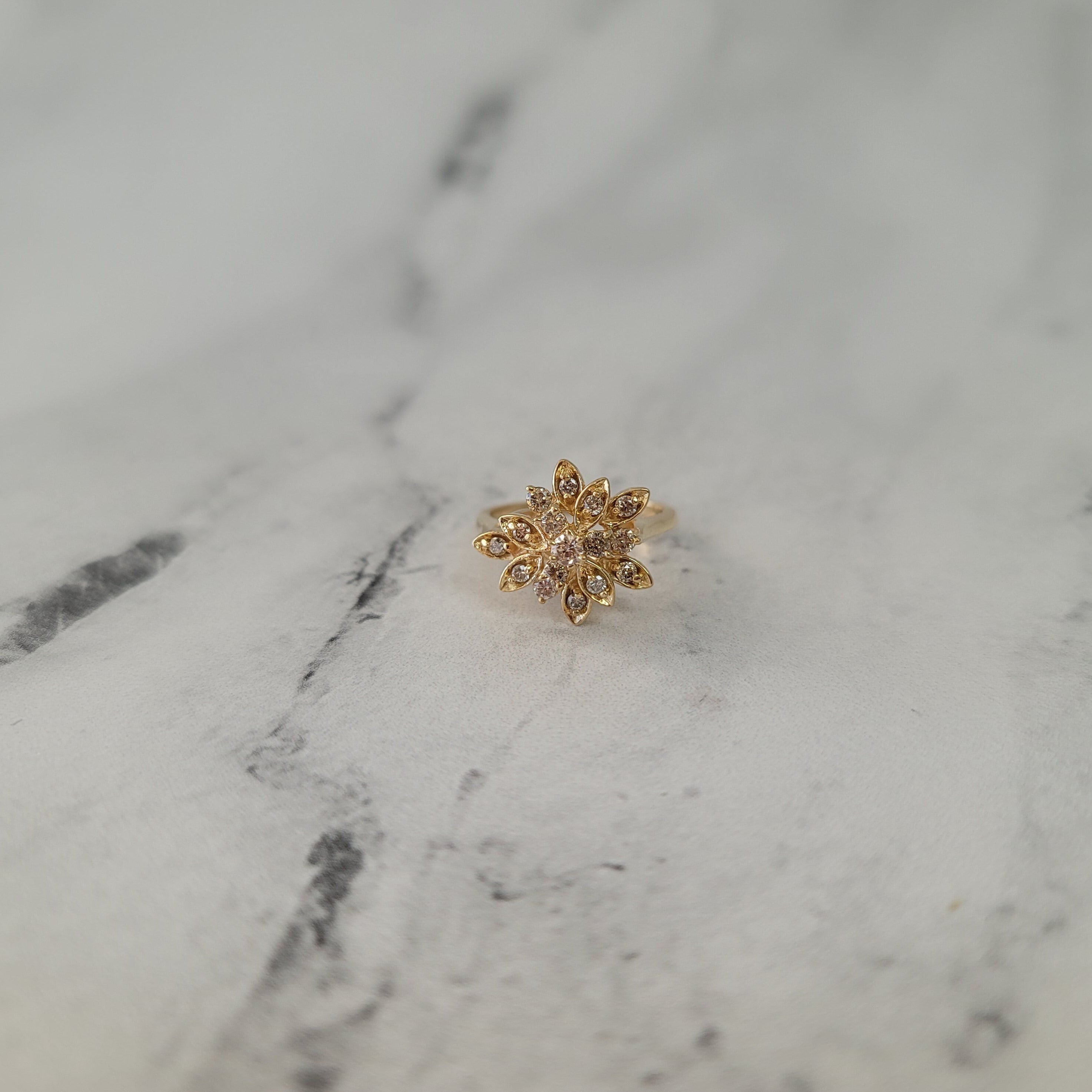 14K Yellow Gold Diamond Leaf Cluster Ring - Elegant Nature-Inspired Jewelry for Women | Perfect for Weddings, Anniversaries & Special Occasions
