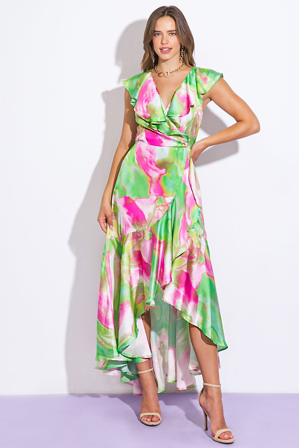 LA BABE Satin High Low Maxi Dress - Elegant Evening Gown for Women, Perfect for Prom, Party & Wedding - Fashionable Formal Dress for Special Occasions