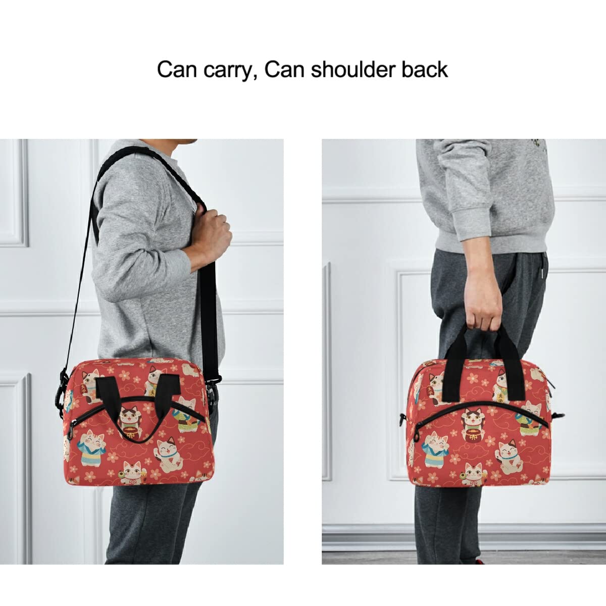 Japanese Maneki Cat Insulated Lunch Bag - Reusable Leakproof Cooler Tote for Women & Men, Perfect for Work, School, Office & Picnics - Ideal for Teens & Adults