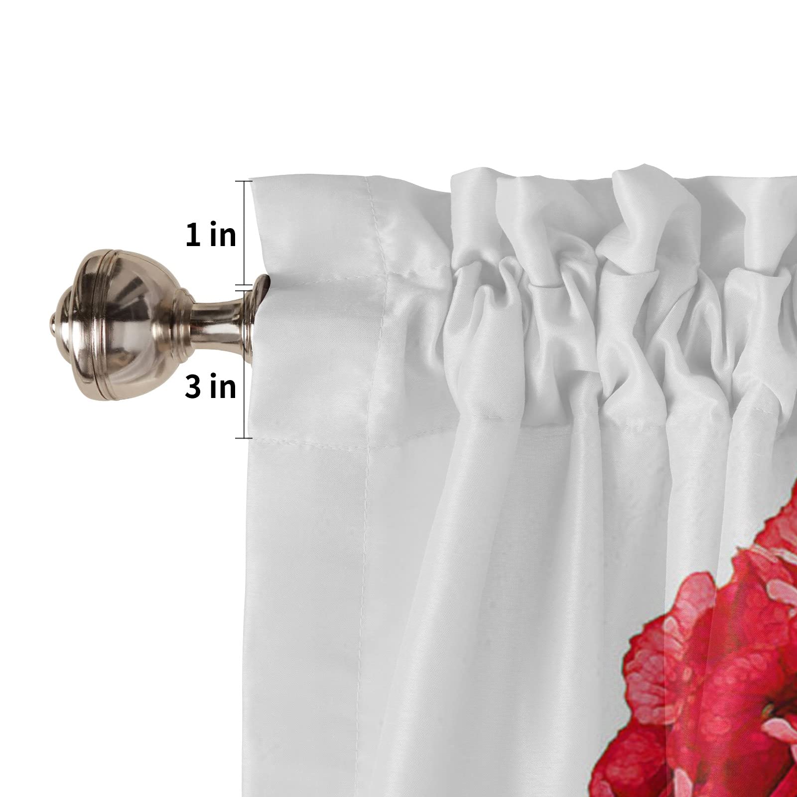 Red Floral Blackout Window Valance Curtain - 54 x 18 Inch Rod Pocket Tier Curtain Panel for Kitchen, Bedroom, Living Room & Bathroom - Perfect for Home Decor and Light Control