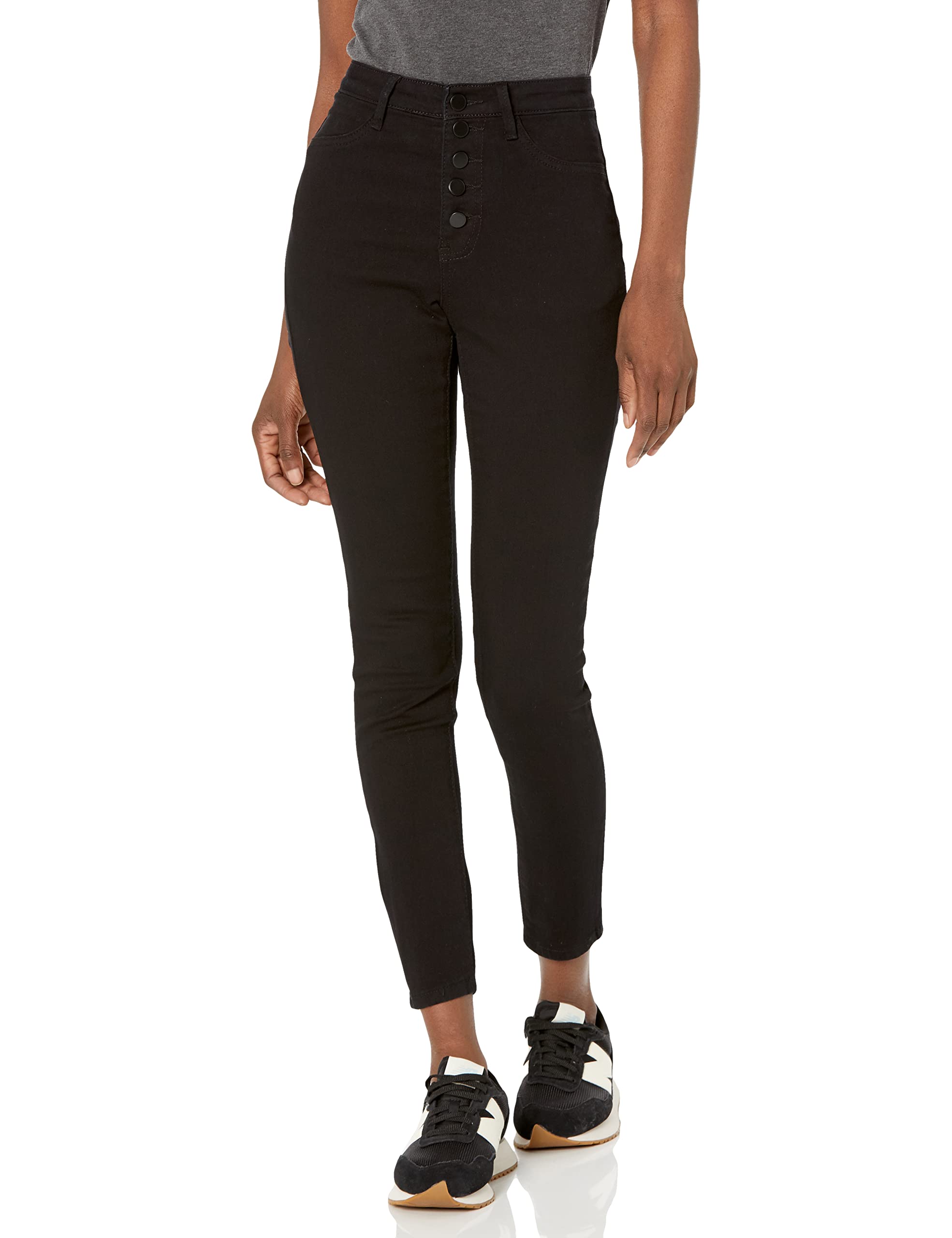 Women's Skinny Jeans with Exposed Button Closure - High Waist Stretch Denim Pants for Casual Wear & Everyday Outfits