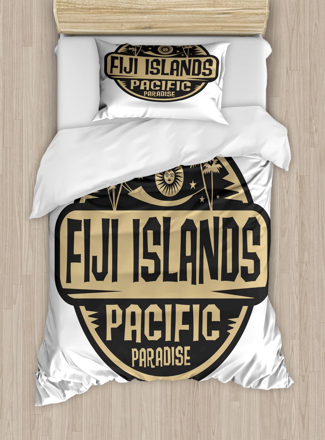 Ambesonne Fiji Duvet Cover Set - Tropical Paradise Design, 2-Piece Twin Size Bedding Set with 2 Duvet Covers & 2 Pillowcases in Dark Taupe & Pale Camel | Perfect for Beach-Themed Bedrooms, Summer Decor, and Vacation Home Styling