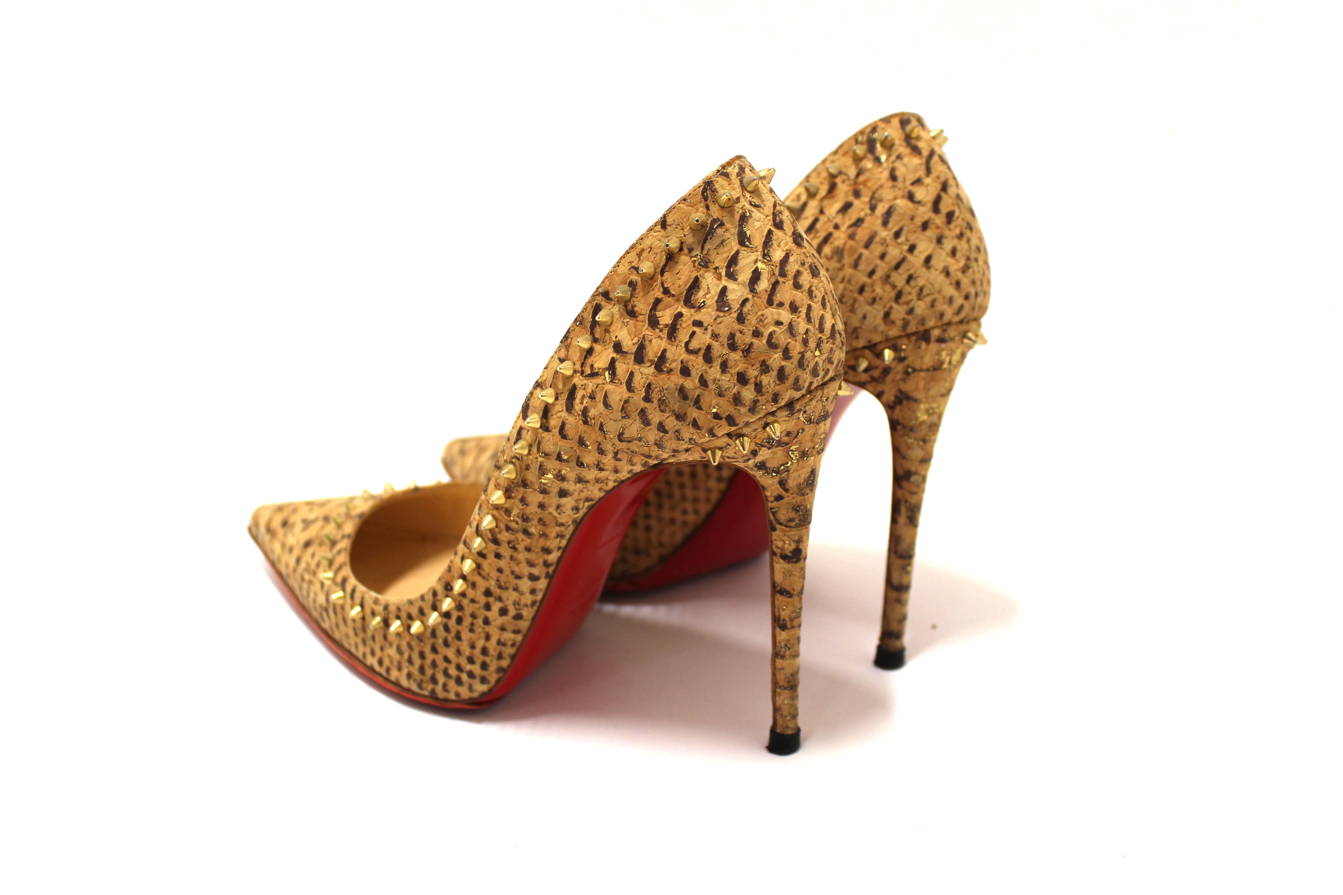 Authentic Christian Louboutin Anjalina 100 Cork Spike Heels - Women's Size 37.5 (US 7.5) Red Sole Luxury Pumps for Weddings, Parties & Special Occasions