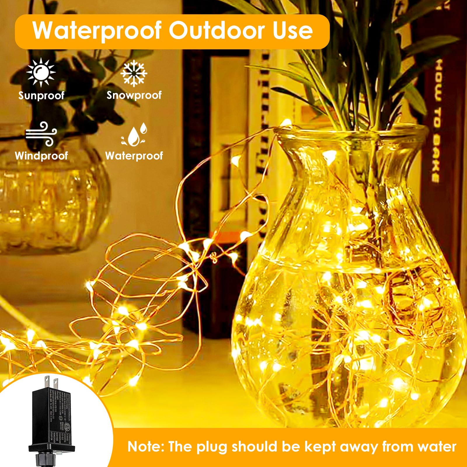 200 LED Fairy Lights 66Ft Waterproof String Lights - 8 Modes with Timer, Warm White Christmas Lights for Indoor & Outdoor Use | Perfect for Bedroom Decor, Garden Party, Girl's Room & Holiday Decorations