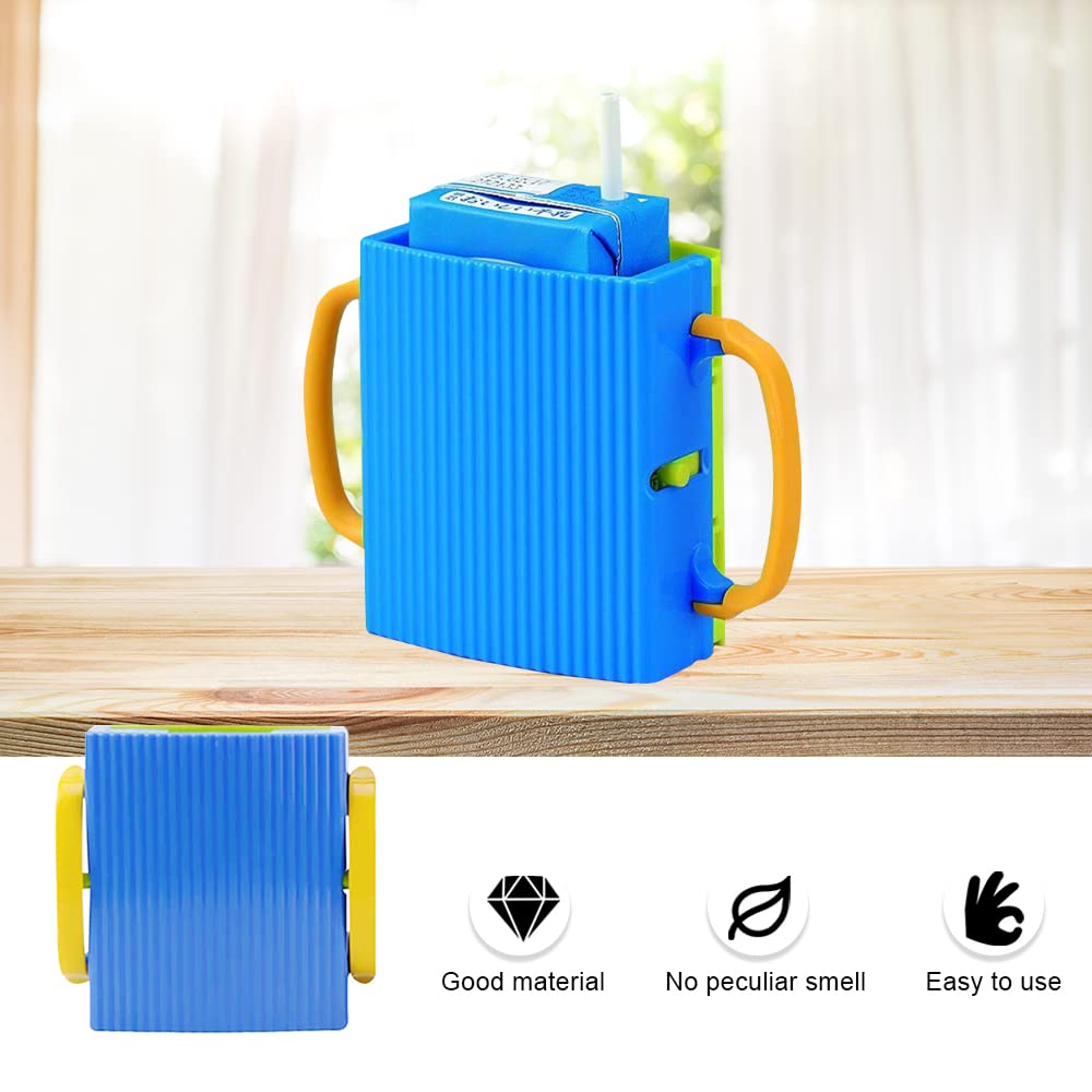 **No Squeeze Adjustable Juice Box Holder - LIUHUIZEYU Folding Milk Bag & Telescopic Cup Holder for Kids, No Spill (Blue) - Perfect for School Lunches, Picnics & Travel**