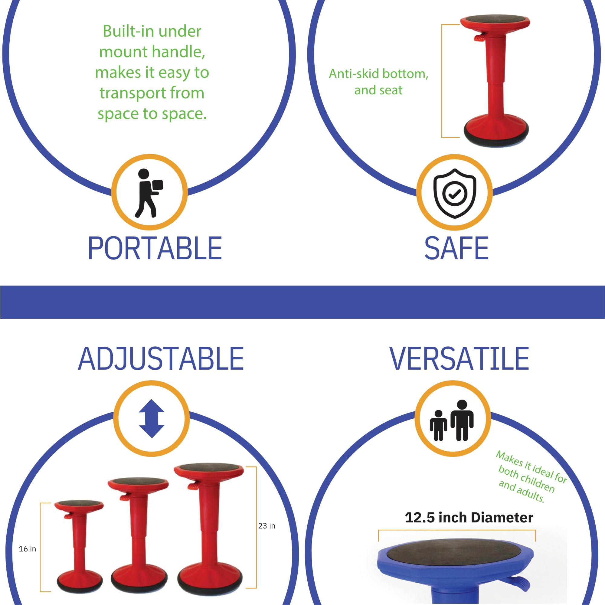 Adjustable Wobble Stool for Kids & Teens - Ergonomic Flexible Seating for Classroom & Home - Height Adjustable 17
