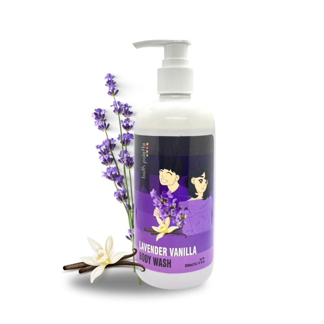 Kalakar Ayurvedic Lavender Vanilla Body Wash - Relaxing & Stress Relief Aromatherapy Shower Gel | Moisturizing & Hydrating Natural Body Cleanser | Perfect Gift for Spa, Yoga & Self-Care Routine | 300ml Bath Palette Edition