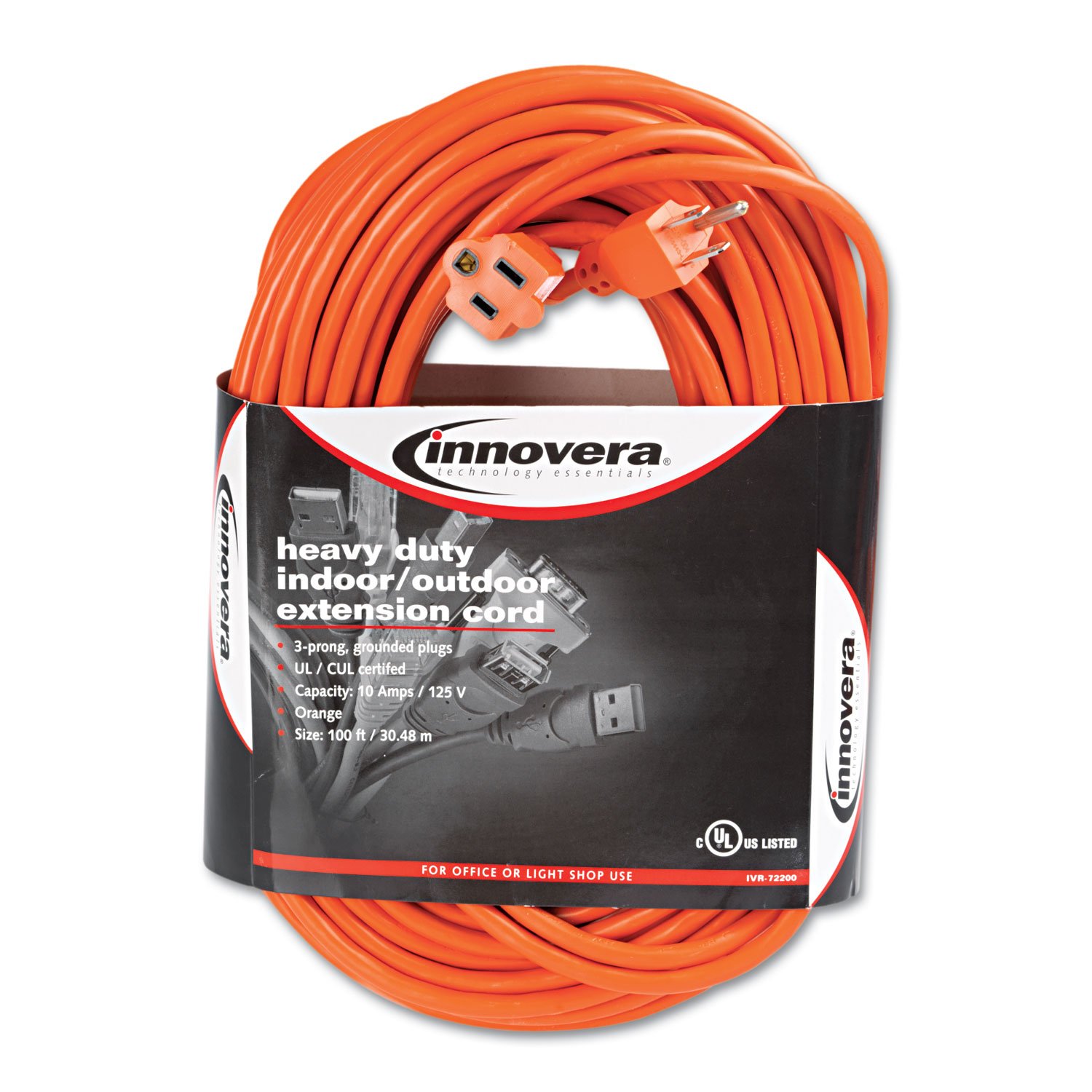 100ft Heavy Duty Indoor/Outdoor Extension Cord - 3 Prong Grounded Orange Power Cable - Weather Resistant for Garden, Workshop & Home Use