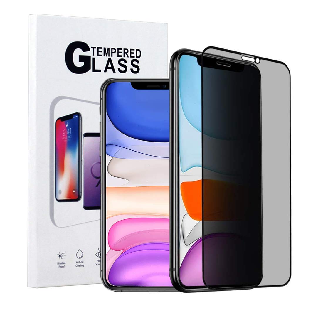 KIQ Premium Tempered Glass Screen Protector for iPhone 11 Pro Max/XS Max - 9H Hardness, Anti-Scratch, Bubble-Free, Privacy Black, Easy Installation | Perfect for Office Privacy & Outdoor Protection