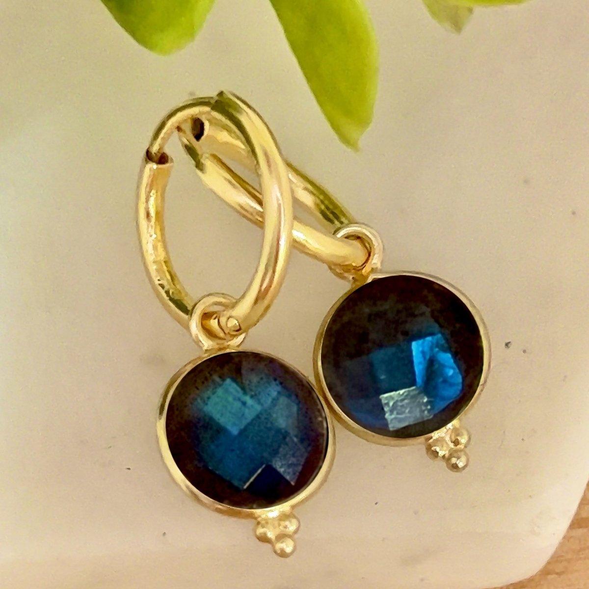 Laihas Free Spirit Gold Labradorite Hoop Earrings for Women - Elegant Gemstone Jewelry for Everyday Wear & Special Occasions