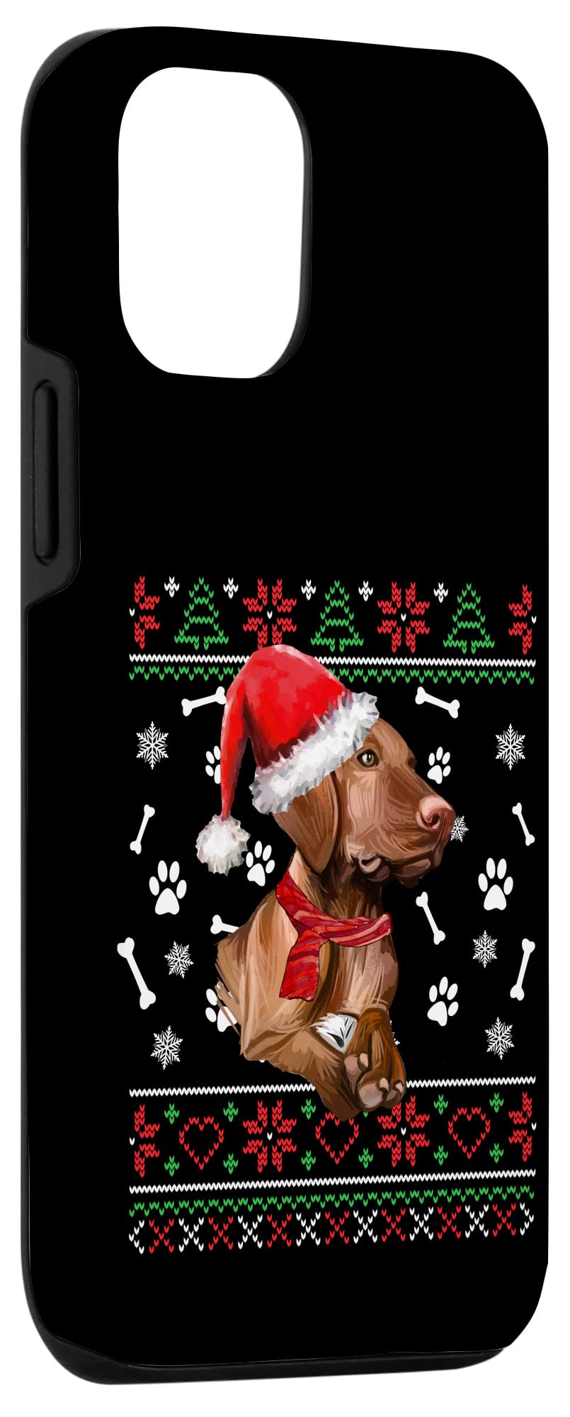 iPhone 12/12 Pro Christmas Dog Case - Funny Ugly Sweater Design with Santa Hat | Perfect Holiday Gift for Dog Lovers (Magyar Vizsla Theme) | Great for Christmas Parties, Family Gatherings & Festive Selfies