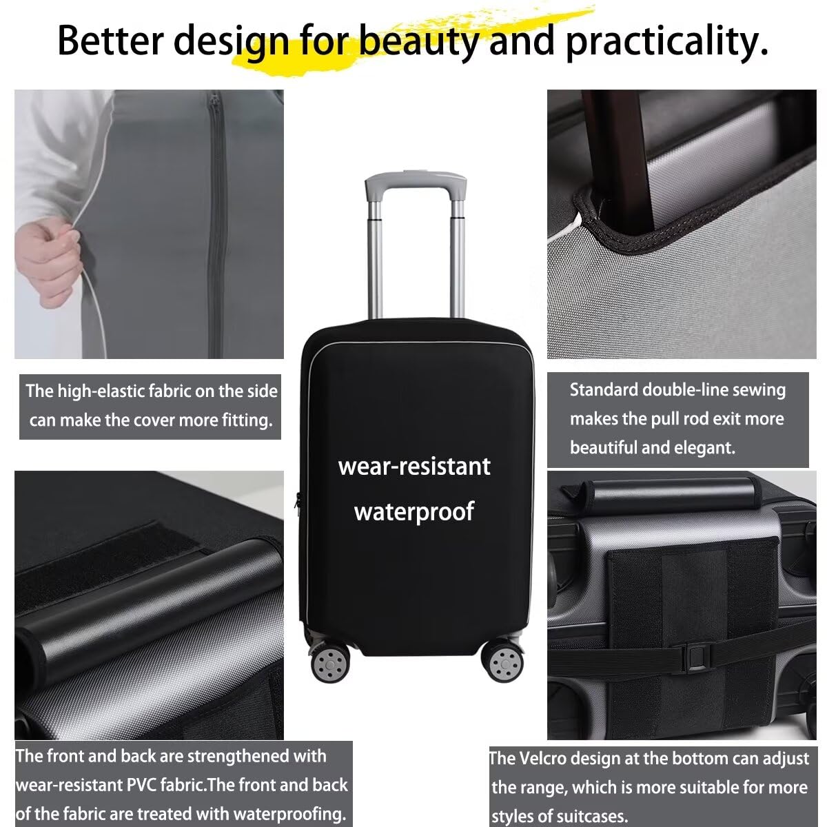 Durable 20inch TSA Approved Black Luggage Cover Protector - Easy to Install & Remove for Stress-Free Travel - Perfect for Airports, Business Trips & Vacations
