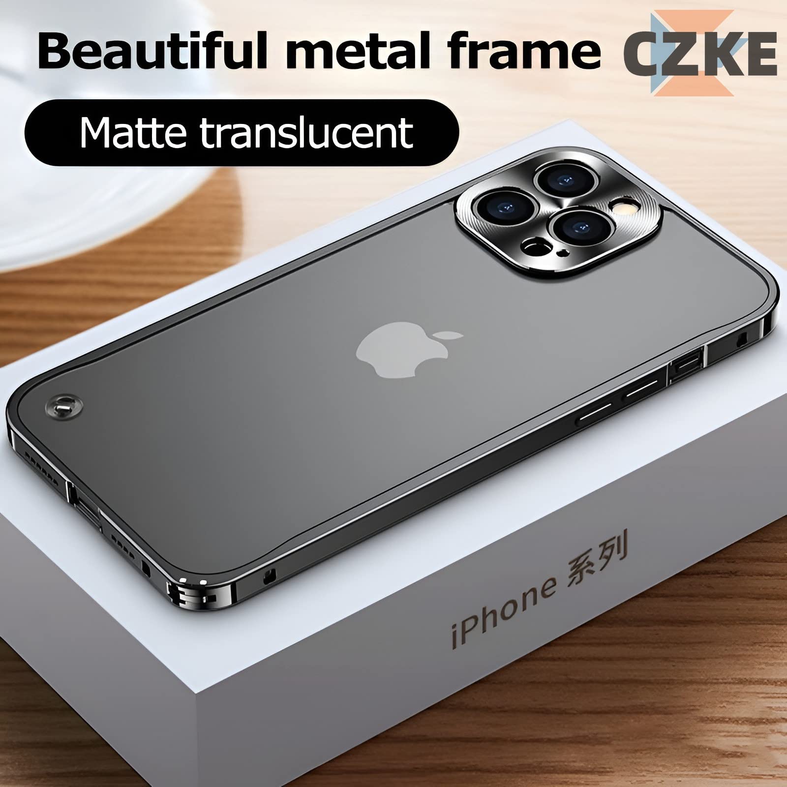 Premium CZKE Matte Shockproof Metal Frame Phone Case for iPhone 11 Pro Max & 12 - Luxury Bumper Cover with Lens Protection (Black) | Durable Protection for Work, Travel & Outdoor Activities