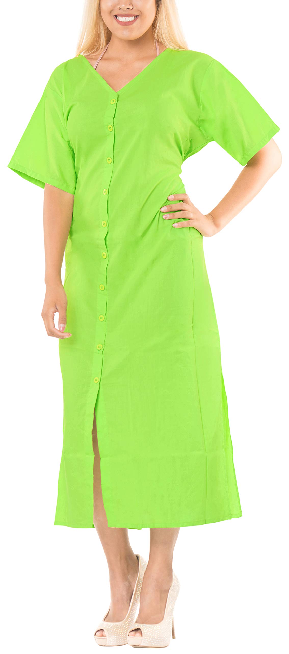 LA LEELA Women's Button Up Shirt Dress - Flowy Beach Cover Up with Pockets, Summer Casual Dress for Women | Perfect for Beach Vacations, Poolside Lounging & Resort Wear