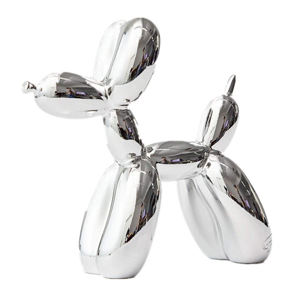 PLUIEX Silver Metallic Balloon Dog Sculpture - 25CM Resin Statue for Home & Office Decor | Modern Art Ornament for Living Room, Desk, Gift | Durable Metallic Finish Decorative Craft