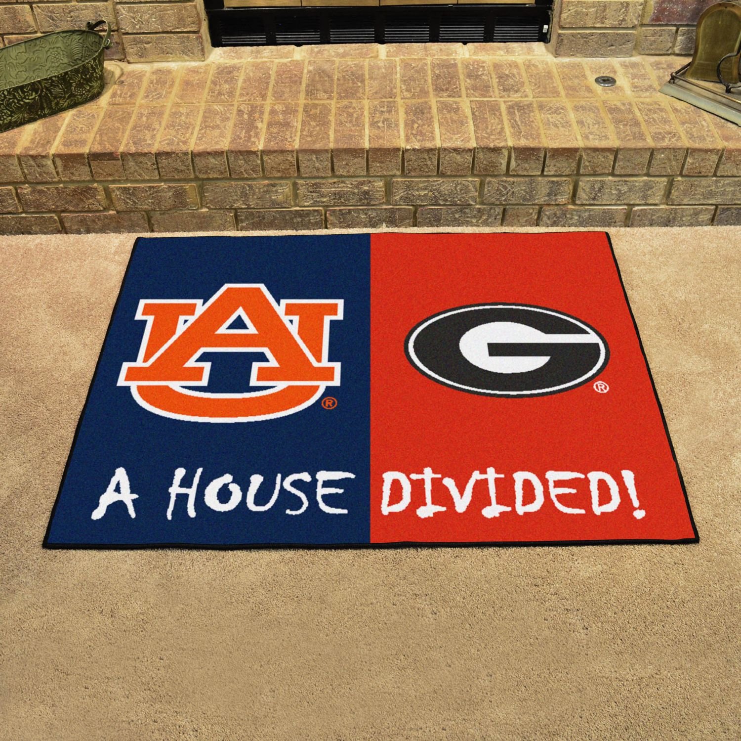 StarSun Depot House Divided Mat - Auburn vs Georgia Rivalry 33.75x42.5 Inch College Football Decor for Game Day, Dorm Room & Fan Cave