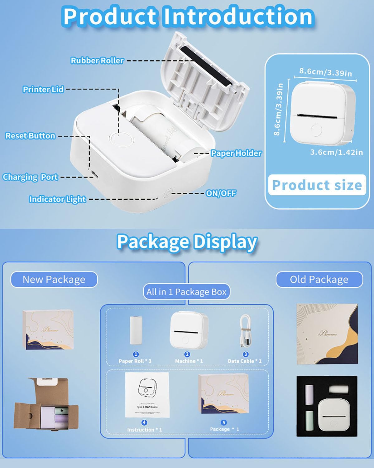 Memoking T02 Sticker Printer - Portable Thermal Inkless Label Maker for Study, Office & Home | Print Custom Stickers, Diagrams, Receipts & Photos | Compact Pocket-Size Design for Phone Labeling & Organization