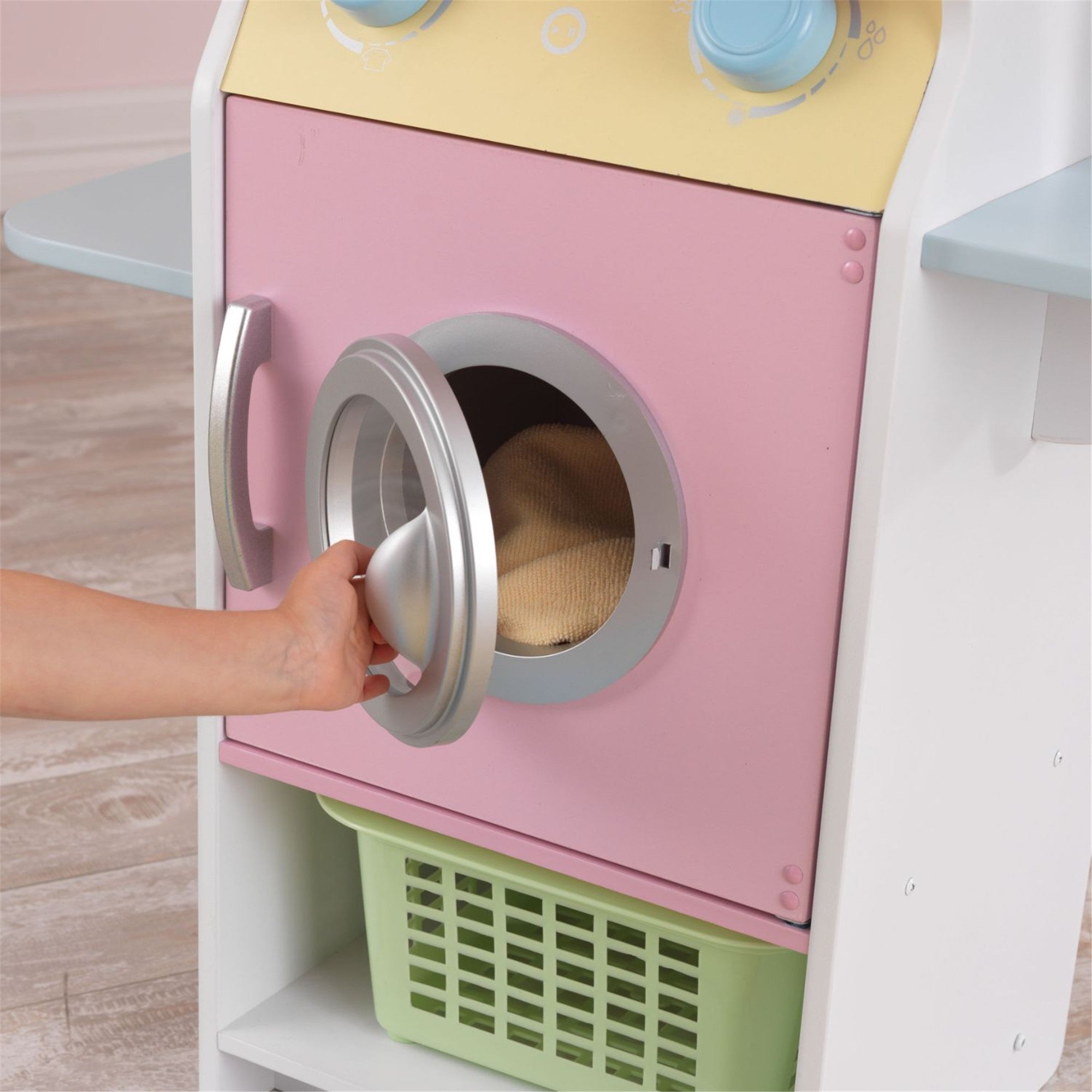 KidKraft Pastel Wooden Laundry Playset for Kids - Pretend Play Toy with Washer, Dryer & Accessories - Perfect for Imaginative Play & Early Learning (Pink/Blue) - Great Gift for Toddlers & Preschoolers