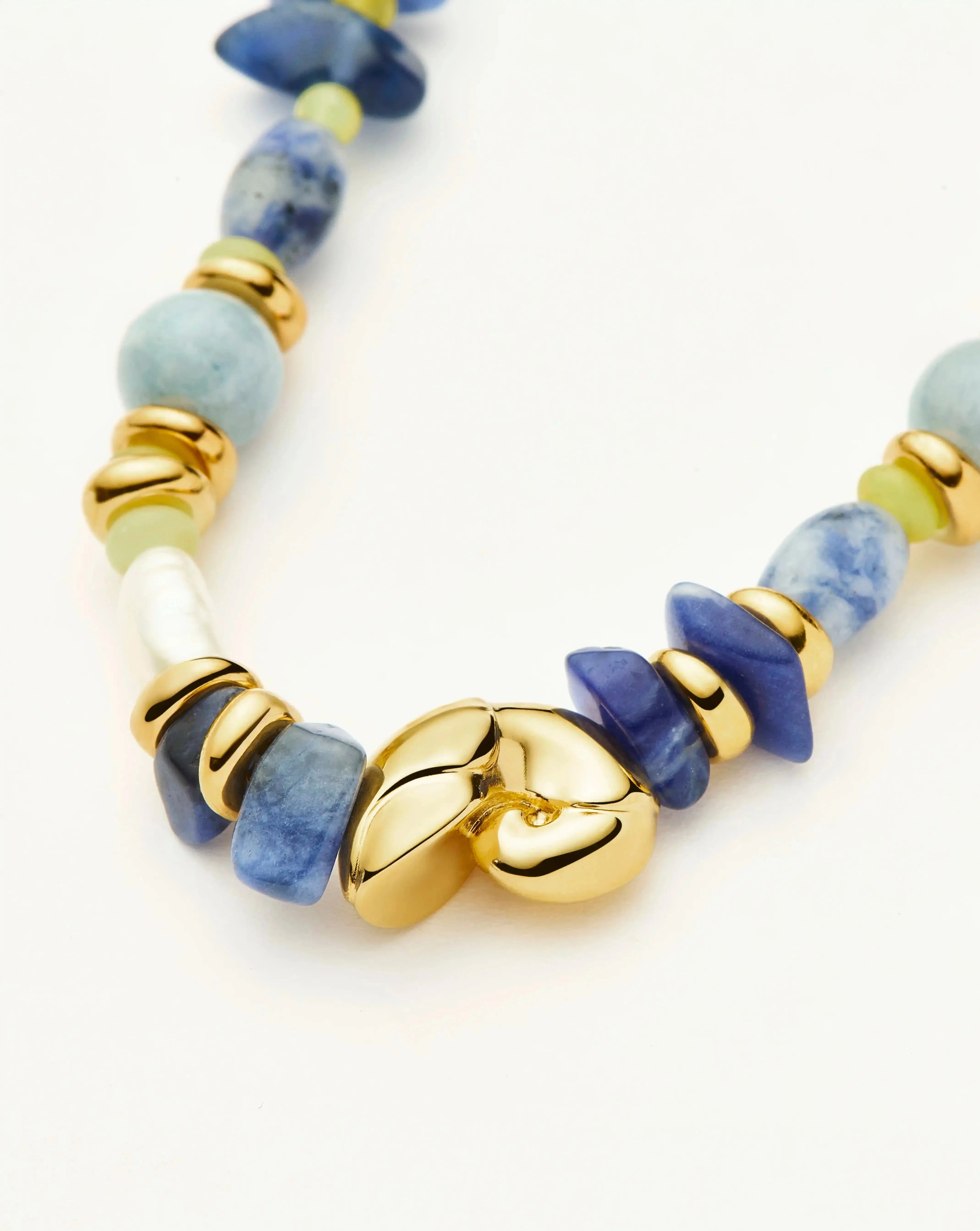 Shell Statement Multi Beaded Bracelet - 18k Gold Plated with Genuine Gemstones | Elegant Stackable Jewelry for Women, Perfect for Beach Weddings & Boho Fashion