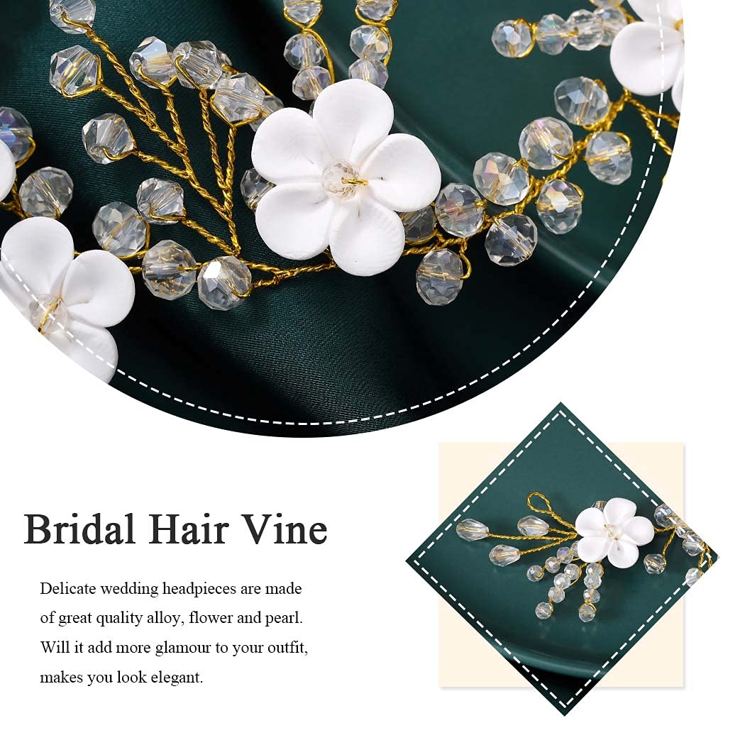 JONKY Bridal Hair Vine - Gold Beaded Wedding Hairpiece for Bride | Perfect for Weddings & Special Events