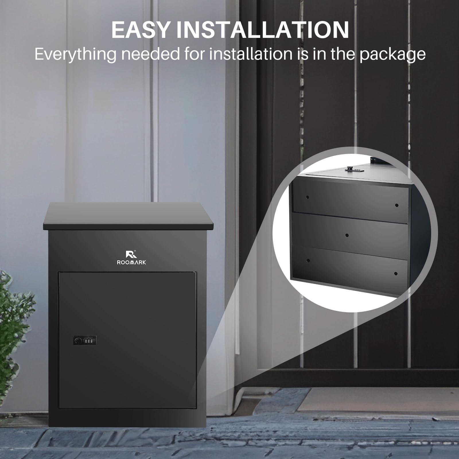 17x14x23 Inch Waterproof Weather-Resistant Galvanized Steel Package Delivery Box - Outdoor Mailbox for Porch, Fence & Curbside - Large Capacity Black Parcel Drop Box (Perfect for Secure Package Delivery, E-commerce Shipments & Mail Protection)
