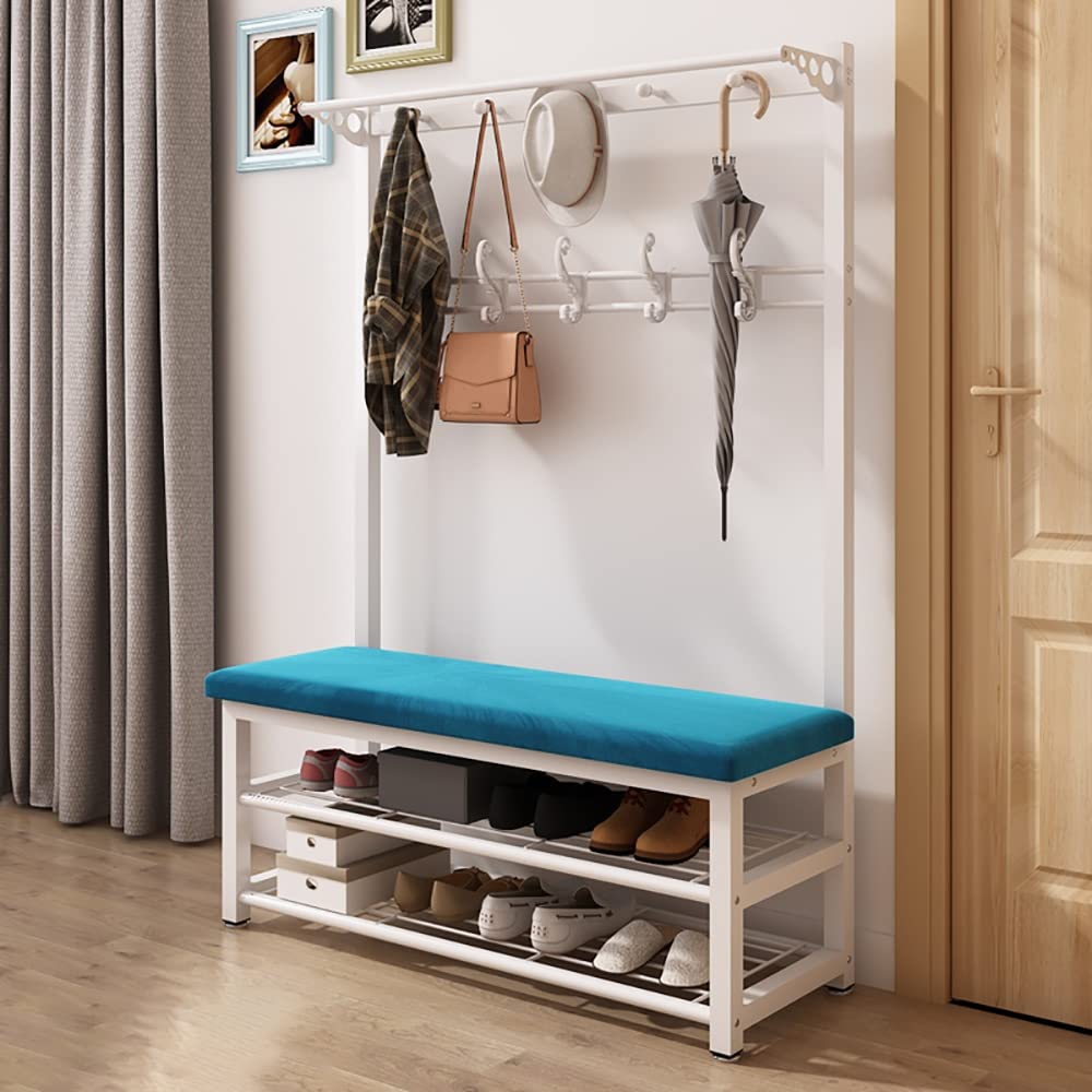 3-in-1 Freestanding Coat Rack with Bench & 10 Hooks - Metal Hall Tree Shoe Storage Organizer for Entryway, Bedroom, Closet - Easy Assembly (100/80/60x33x172cm, Multiple Colors) - Perfect for Small Spaces & Home Organization