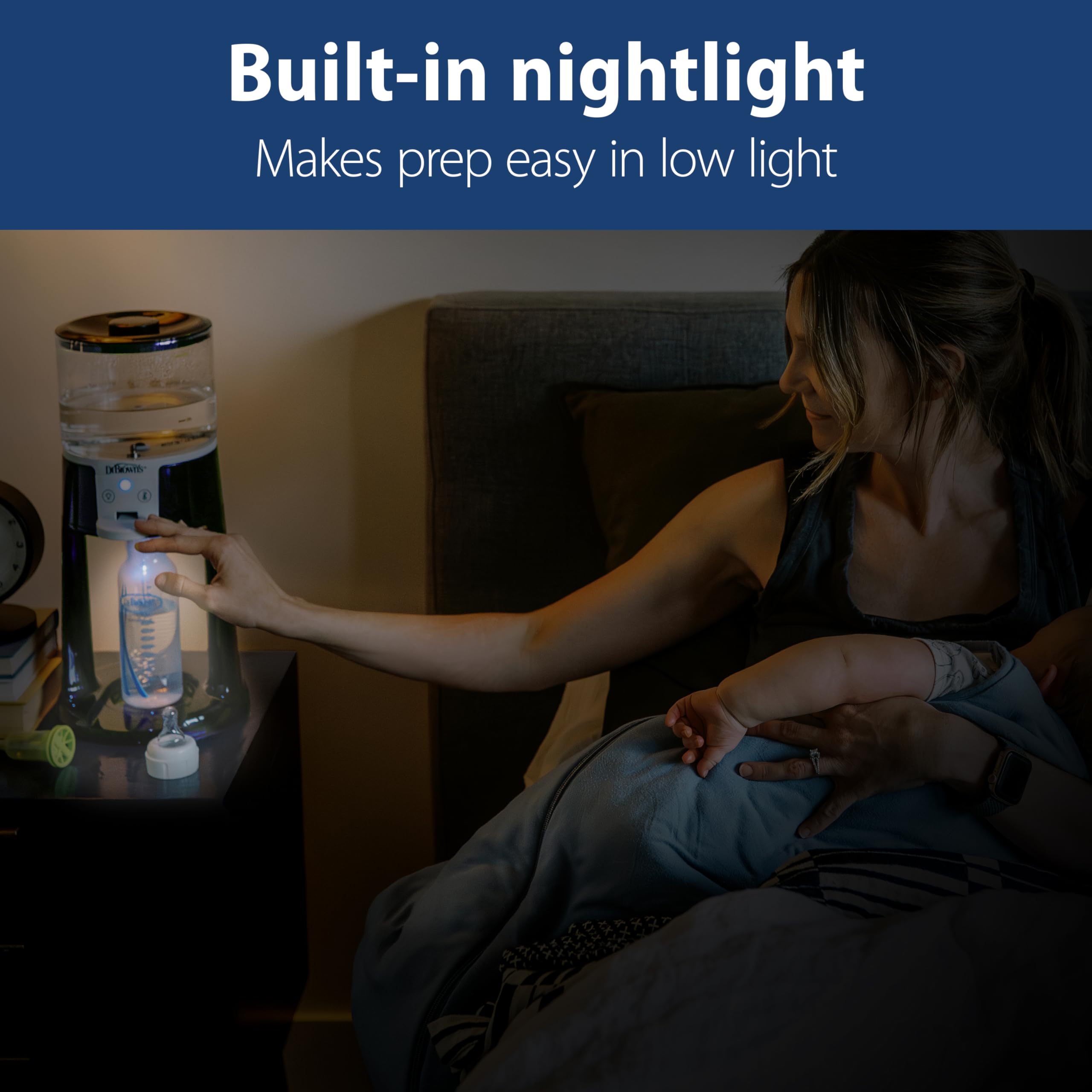 Dr. Brown’s Insta-Prep Warm Water Dispenser for Baby Formula - Large Glass Tank with 3 Temperature Settings (Blue) - Perfect for Quick Night Feedings & On-the-Go Parenting