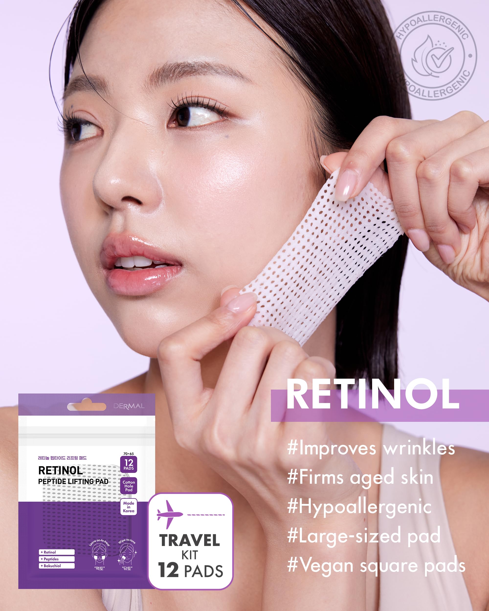 Dermal Retinol Peptide Lifting Pads & Vitamin C Toner Pads Set - Anti-Aging Skincare Travel Kit for Wrinkles & Brightening | Perfect for On-The-Go Glow & Overnight Repair