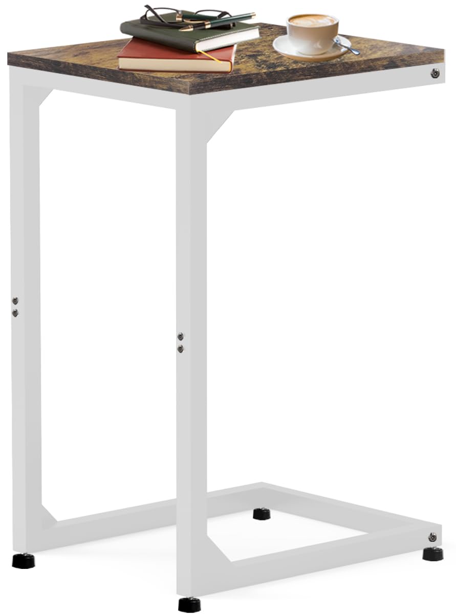 Modern C-Shaped End Table with Sturdy Metal Frame - Small Side Table for Couch & Sofa - Versatile TV Tray Table for Living Room, Bedroom & Nightstand - Bright White Finish - Perfect for Small Spaces, Reading Nooks & Apartment Decor