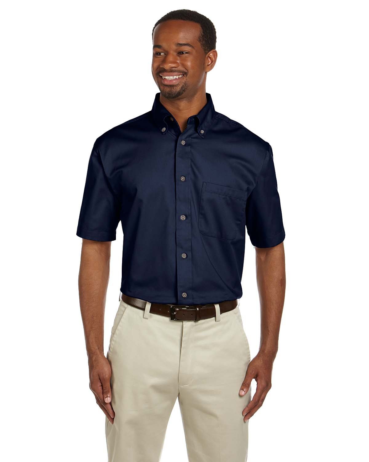 Men's Easy Blend Twill Shirt with Stain-Release Technology - Comfortable Casual Button Down Shirt for Work & Travel - XL Size in Navy Blue