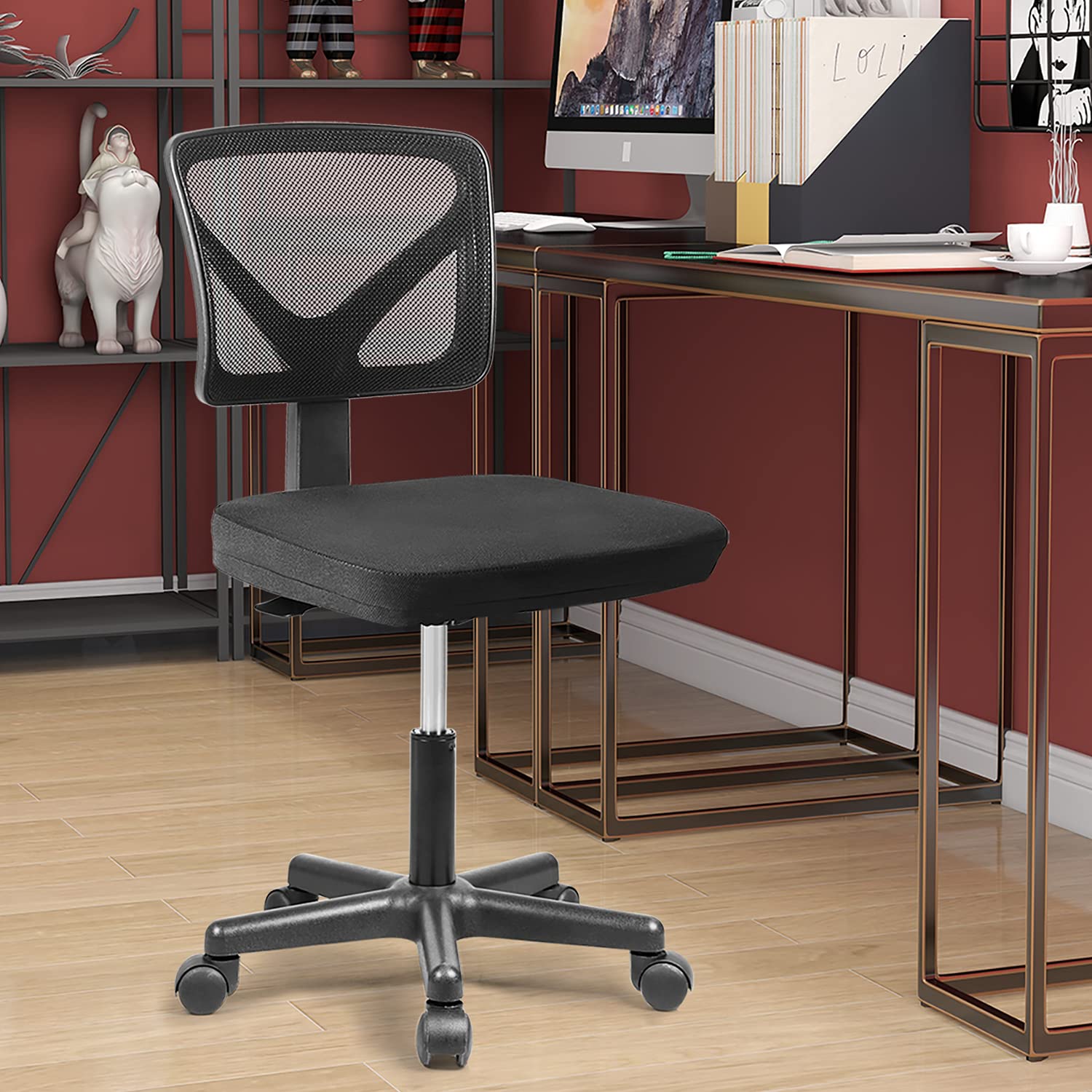 Yangming Armless Mesh Office Chair - Adjustable Swivel Task Chair with Mid Back Support, Black Computer Desk Chair for Small Spaces | Perfect for Home Office, Study & Workspace
