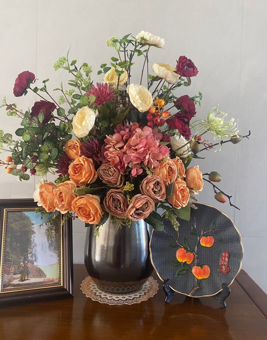 Creative Modern Artificial Floral Arrangement - Large Silk Flower Bouquet for Bedroom Decor, Table Centerpiece, Wedding & Home Interior Design | Faux Flowers for Living Room, Office, Dining Table Decoration