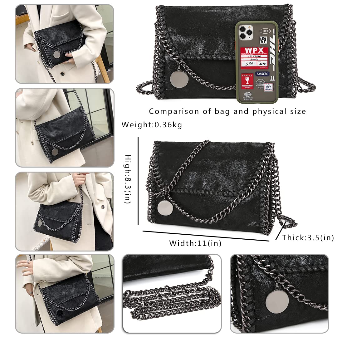 JOTHIN Women's Designer Crossbody Bag - Black Clutch Purse with Chain Strap, Fashion Shoulder Handbag for Daily Use, Work, Travel & Evening Out
